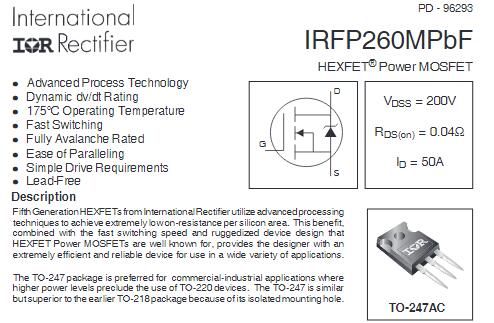 irfp260場效應管參數