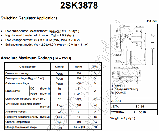 k3878場效應管參數,引腳圖